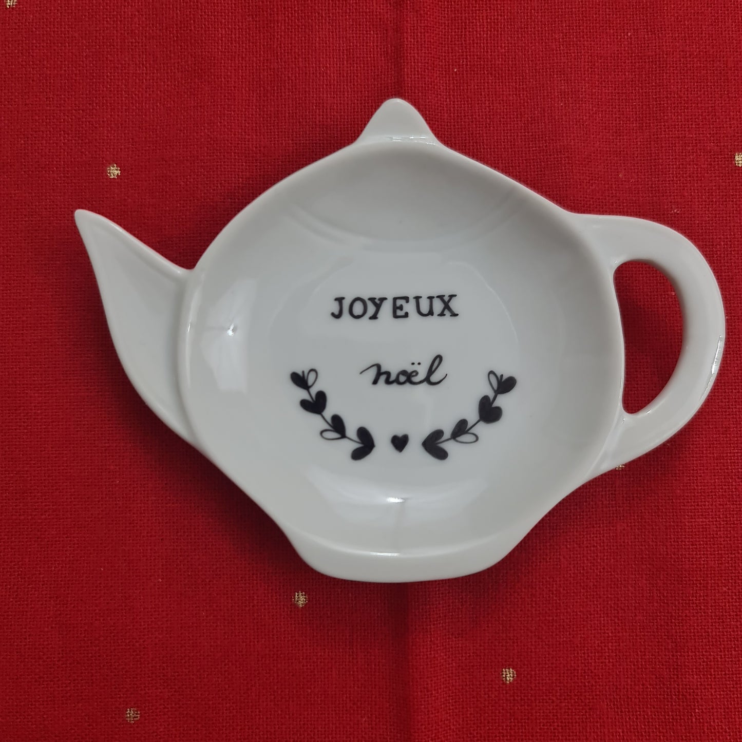 Repose sachet de thé - Feuillage noir&blanc "JOYEUX Noël"