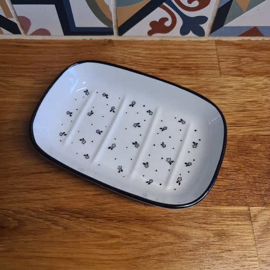 Porte savon en porcelaine - décor fleurs peint à la main