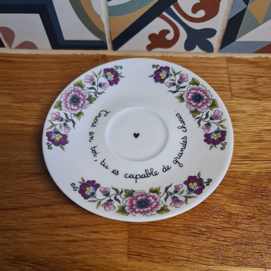 Coupelle ronde chinée - Fleurs ton violet phrase