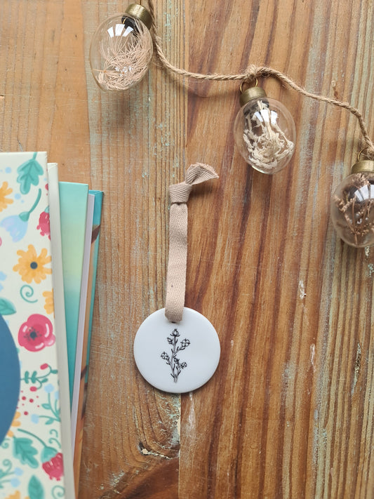 Médaillon rond en porcelaine - décor fleurs de coton peint à la main