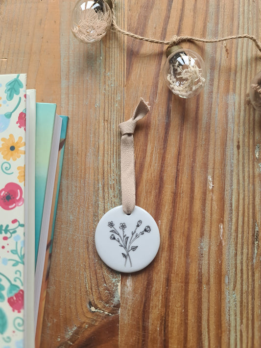 Médaillon rond en porcelaine - décor violettes peint à la main