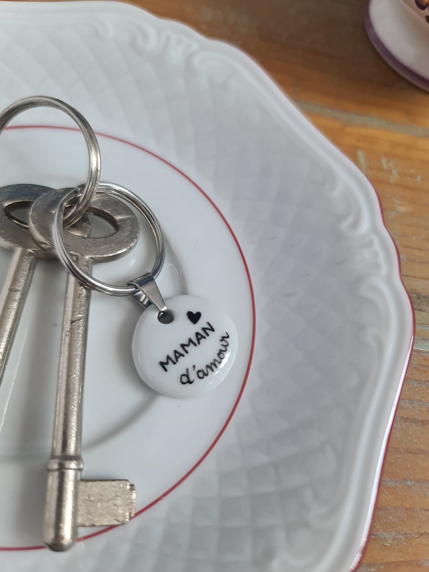 Porte-clés bélière - décor Maman d'amour peint à la main