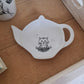 Repose sachet de thé en porcelaine - décor tête de chat peint à la main