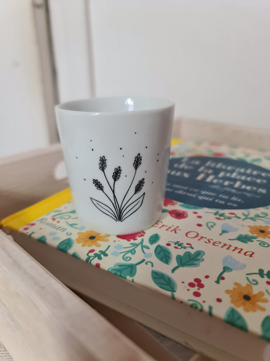 Tasse à expresso en porcelaine - décor Fleurs épi peint à la main