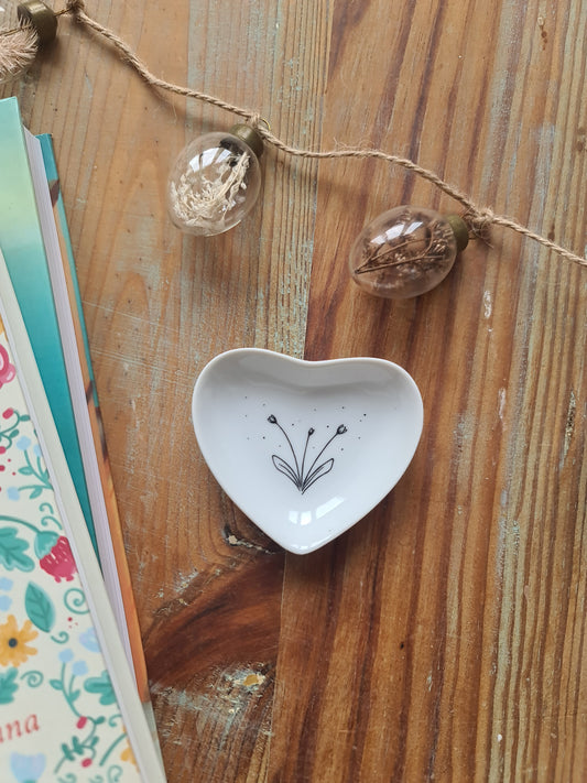 Coupelle cœur en porcelaine - décor Tulipes peint à la main