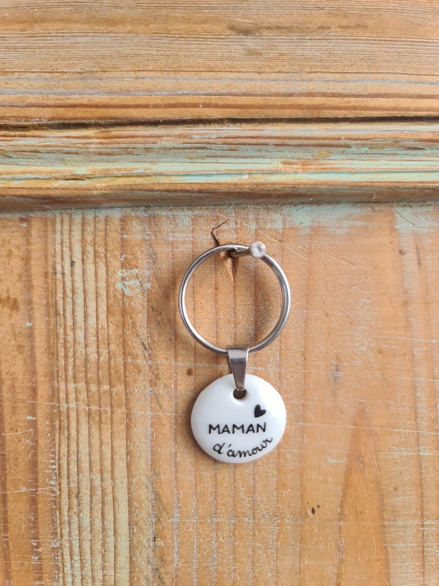 Porte-clés bélière - décor Maman d'amour peint à la main