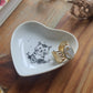 Coupelle cœur en porcelaine - décor Chat peint à la main