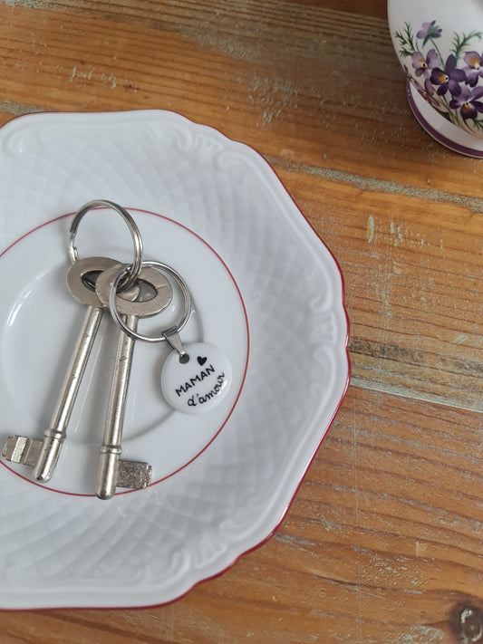 Porte-clés bélière - décor Maman d'amour peint à la main