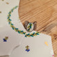 Bague nœud en Acier inoxydable - décorée à partir de vaisselle - Feuillage vert & turquoise