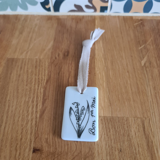 Médaillon rectangle en porcelaine - décor Muguet Bon 1er Mai peint à la main