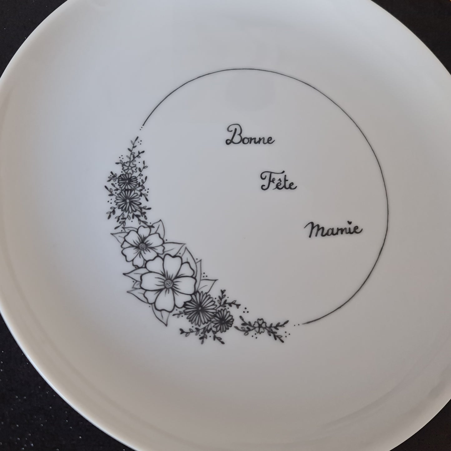 Assiette chinée - Couronne "Bonne Fête Mamie"